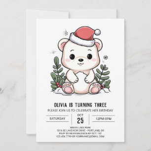 Invitación Pequeño y elegante cumpleaños digital del oso pola