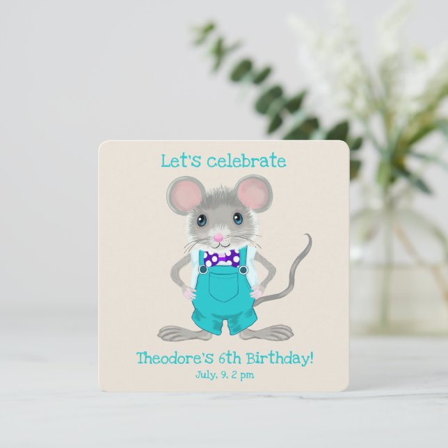 Invitación Pequeño y elegante personalizado de ratón Aniversa (Anverso de pie)