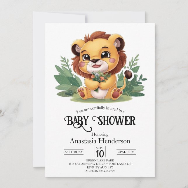 Invitación Pequeño y encantado Baby Shower digital de leones