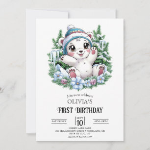 Invitación Pequeño y encantador oso oso polar digital de cump