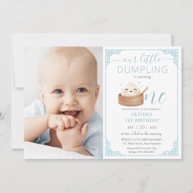 Invitación Pequeño y espantoso azul Primer cumpleaños Fotogra (Anverso)
