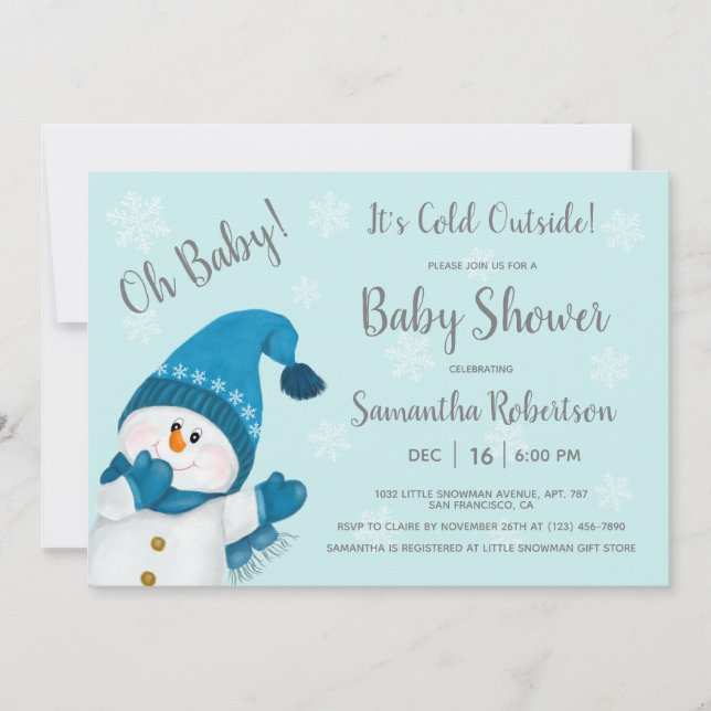 Invitación Pequeño y lindo Baby Shower de hombre de nieve hac (Anverso)