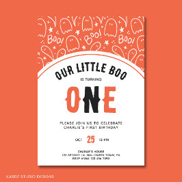 Invitación Pequeño y lindo Boo Primer Cumpleaños Halloween