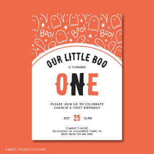 Invitación Pequeño y lindo Boo Primer Cumpleaños Halloween