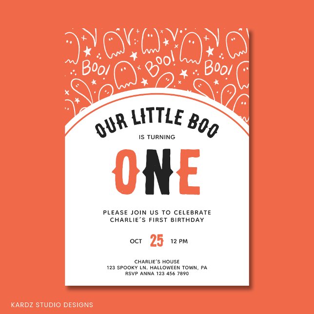 Invitación Pequeño y lindo Boo Primer Cumpleaños Halloween (Personalize "Our Little Boo" 1st Birthday Party Invitation for a Halloween themed Birthday Party)