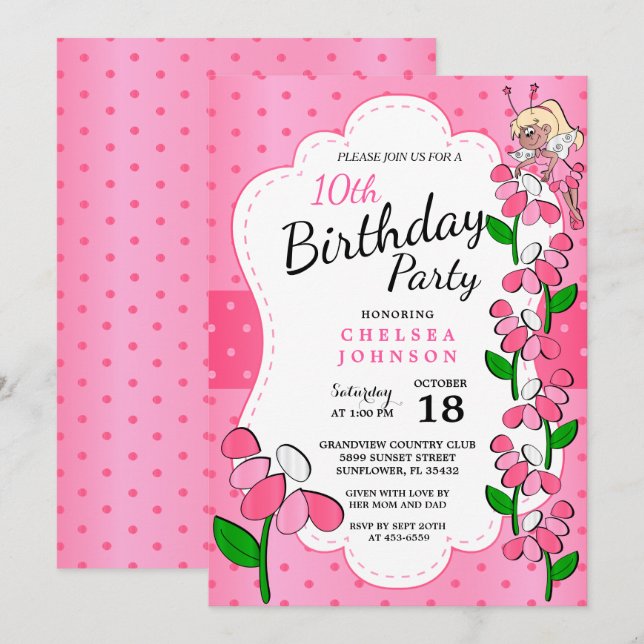 Invitación Pequeño y lindo Chica de cumpleaños número 00 en r (Anverso / Reverso)