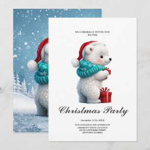 Invitación Pequeño y lindo oso bebé con gorra de Navidades