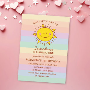 Invitación Pequeño y lindo rayo de sol bebé primer cumpleaños