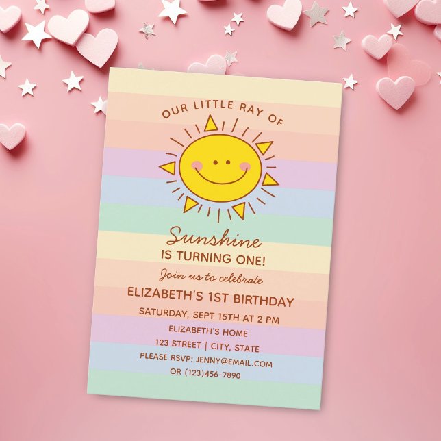Invitación Pequeño y lindo rayo de sol bebé primer cumpleaños (Subido por el creador)