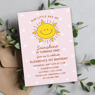 Invitación Pequeño y lindo rayo de sol bebé primer cumpleaños