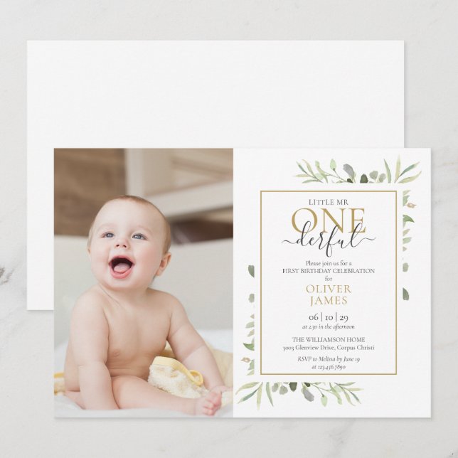 Invitación Pequeño y lindo Sr. ONEmaravilloso foto niño Prime (Anverso / Reverso)