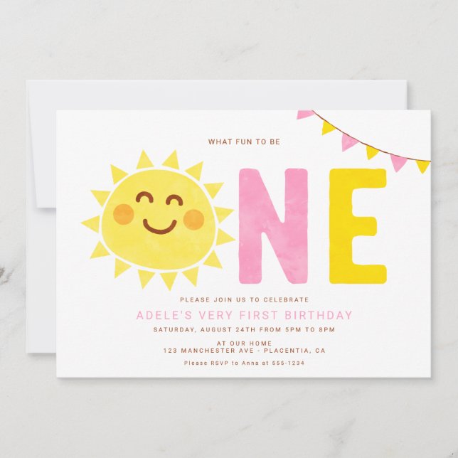 Invitación Pequeño y mínimo sol primer Chica de cumpleaños (Anverso)