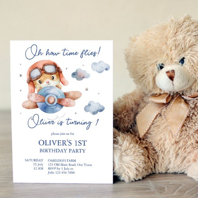 Invitación Pequeño y pequeño avión piloto tiempo vuela cumple (Subido por el creador)