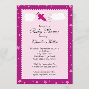 Invitación Pequeño y pequeño avión rosado Baby Shower