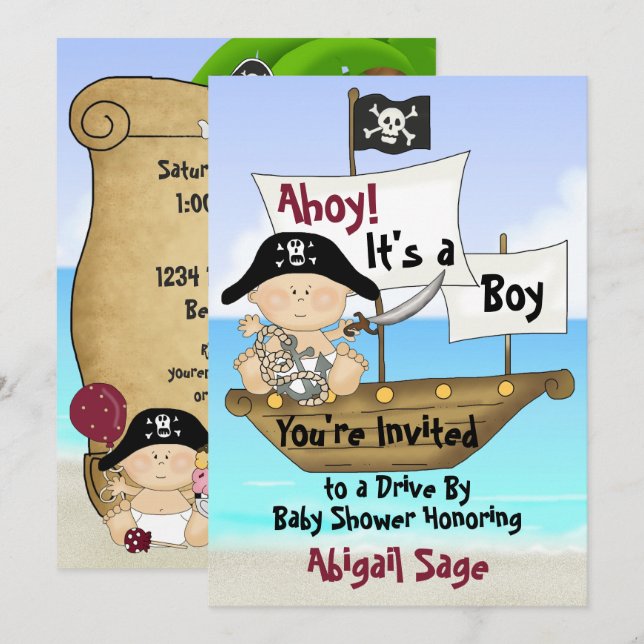 Invitación Pequeño Y Pequeño Bucaneer Pirata De Baby Shower (Anverso / Reverso)