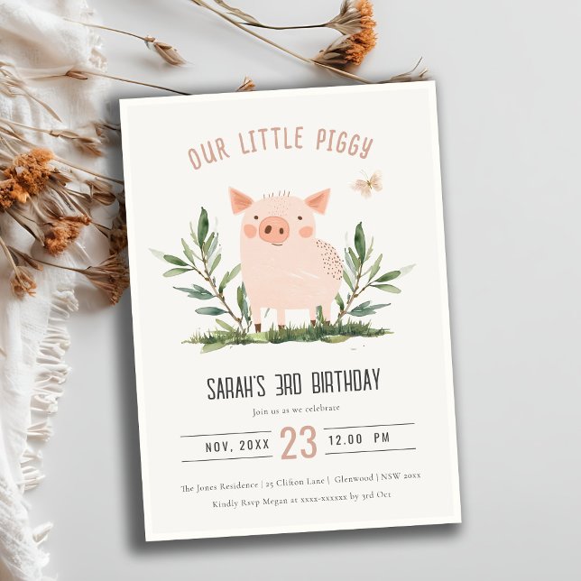 Invitación Pequeño y pequeño cerdito Foliage Mariposa Niños C (Subido por el creador)