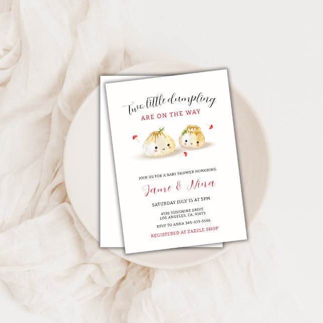 Invitación Pequeño y pequeño zumbido hongos gemelos Baby Show (Cute Little Dumpling Mushroom Twin Baby Shower Invitation)