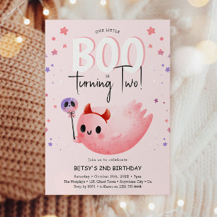 Invitación Pequeño y Rosa Dos Chicas Halloween Segundo cumple