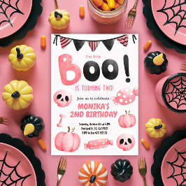 Invitación Pequeño y Rosa Dos Chicas Halloween Segundo cumple