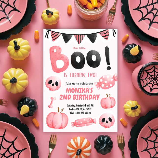 Invitación Pequeño y Rosa Dos Chicas Halloween Segundo cumple (Subido por el creador)