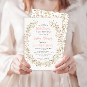 Invitación Pequeño y rosado boho de flor silvestre bebé ducha