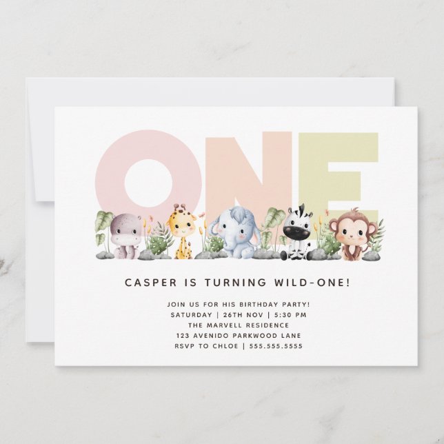 Invitación Pequeño y salvaje un Safari primer cumpleaños (Anverso)