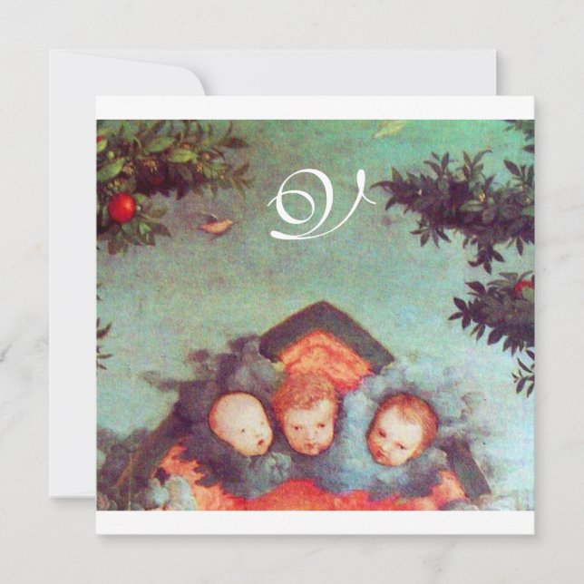 Invitación PEQUEÑOS ÁNGELES MONOGRAMA azul antiguo brillante  (Anverso)