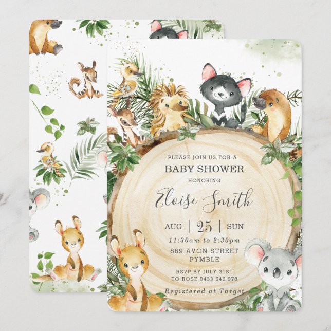 Invitación Pequeños animales australianos Baby Shower de la v (Anverso / Reverso)