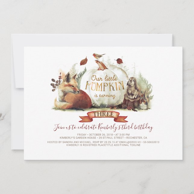 Invitación Pequeños animales de la huerta de calabaza caen cu (Anverso)