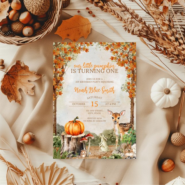 Invitación Pequeños animales de la huerta de calabaza caen en (Our little pumpkin is turning one 1st birthday invitation fall)