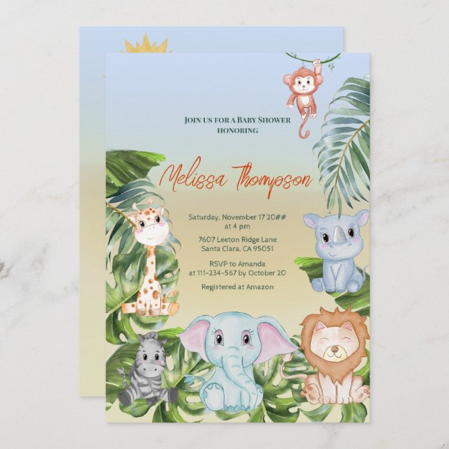 Invitación Pequeños animales de la jungla de Safari lindo Bab (Anverso / Reverso)