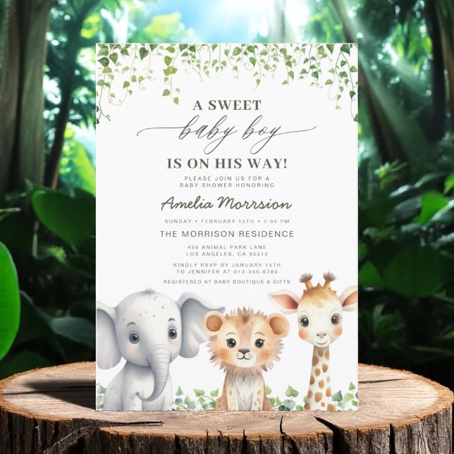 Invitación Pequeños animales de la jungla tropical Safari Bab (Subido por el creador)