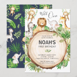 Invitación Pequeños animales de la selva 1 cumpleaños salvaje