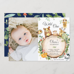 Invitación Pequeños animales de Woodland 1er cumpleaños Wild 