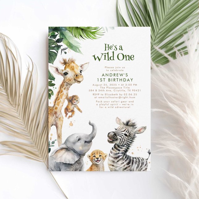 Invitación Pequeños animales jungla Safari salvaje Un primer  (Wild One First Birthday Invitations)