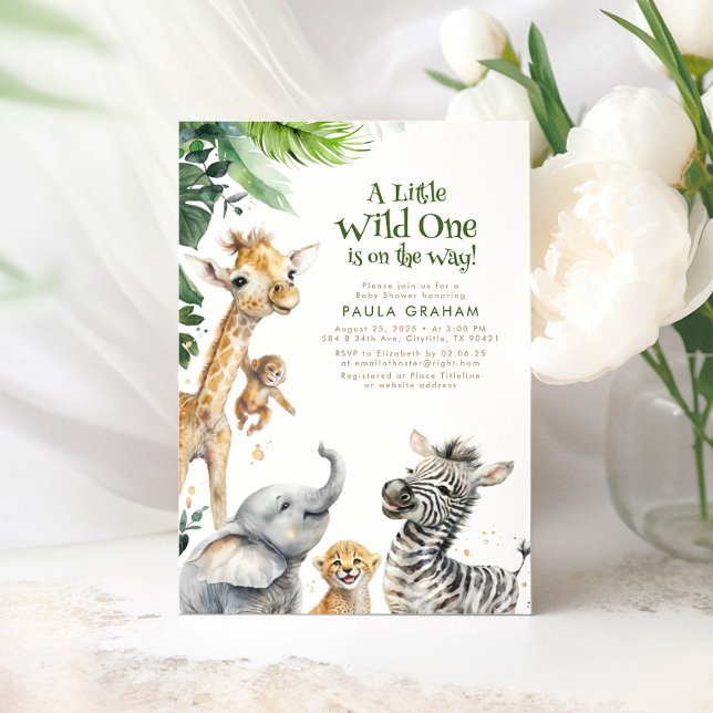 Invitación Pequeños animales juntan Safari salvaje lindo Baby (Safari Animals Baby Shower Invitations)