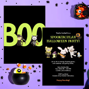 Invitación Pequeños animales portaban la fiesta de Halloween