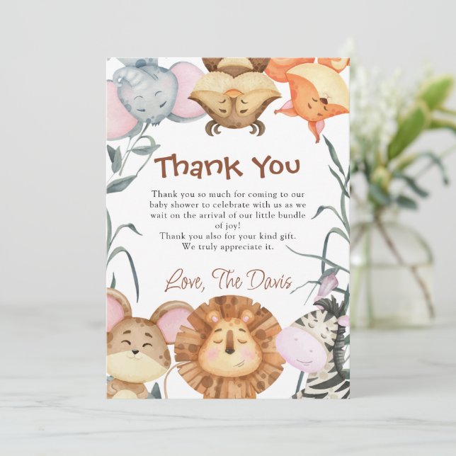 Invitación Pequeños animales salvajes de un safari gracias a  (Anverso de pie)