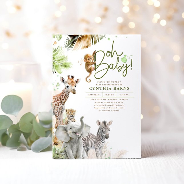 Invitación Pequeños animales salvajes juntan Safari Cute Baby (Safari Animals Baby Shower Invitations)