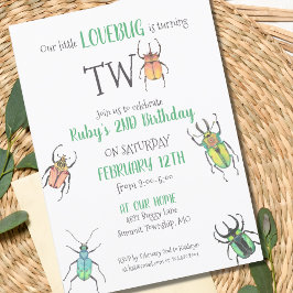 Invitación Pequeños bugs de amor invitando a cumplir dos años