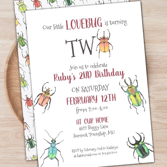 Invitación Pequeños bugs de amor invitando a cumplir dos años (Subido por el creador)