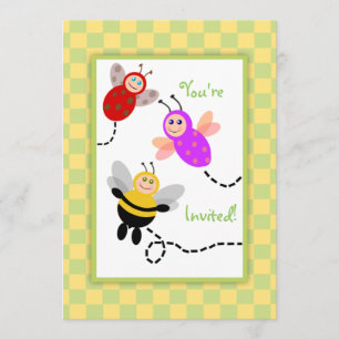 Invitación Pequeños Bugs Ladybug, Bumble Bee, Butterfly Fiest