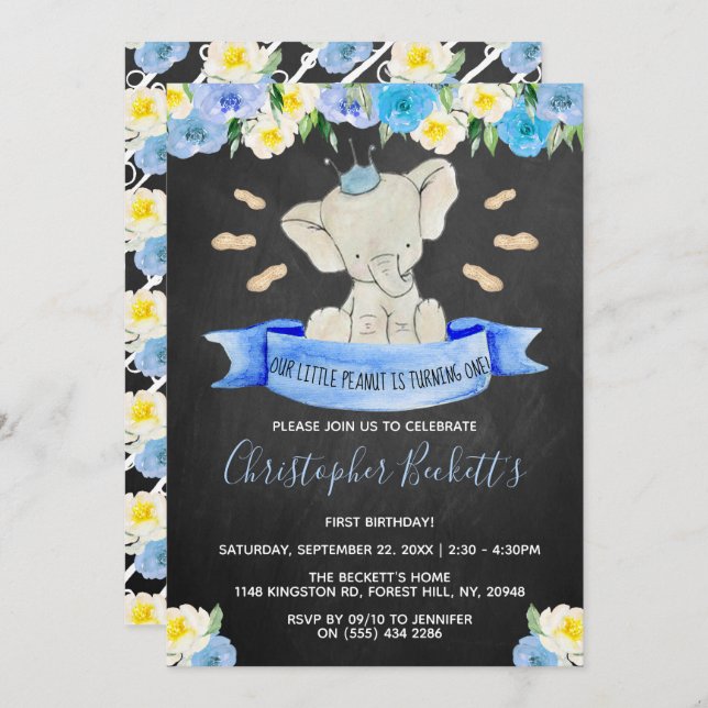 Invitación Pequeños cacahuetes primer cumpleaños (Anverso / Reverso)