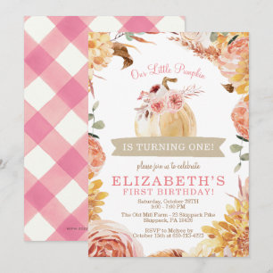 Invitación Pequeños Chicas de PUMPKIN Pink Floral Birday Part
