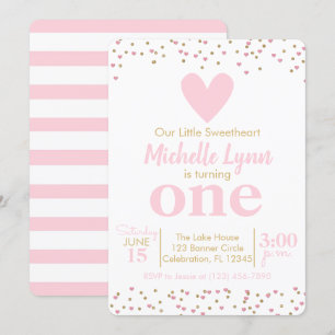 Invitación Pequeños Chicas enamorados rosados y dorados cumpl