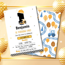 Invitación Pequeños chicos de camión de construcción en prime