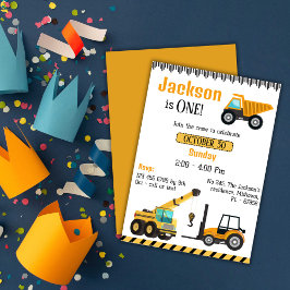 Invitación Pequeños chicos de camión de construcción en prime