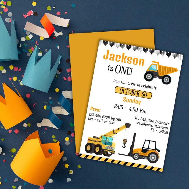 Invitación Pequeños chicos de camión de construcción en prime (Subido por el creador)