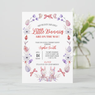 Invitación Pequeños conejos Baby Shower, ducha gemela de Pasc