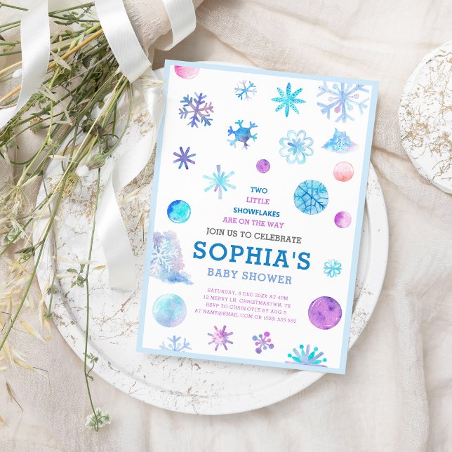 Invitación Pequeños copos de nieve elegantes gemelos Baby Sho (Subido por el creador)